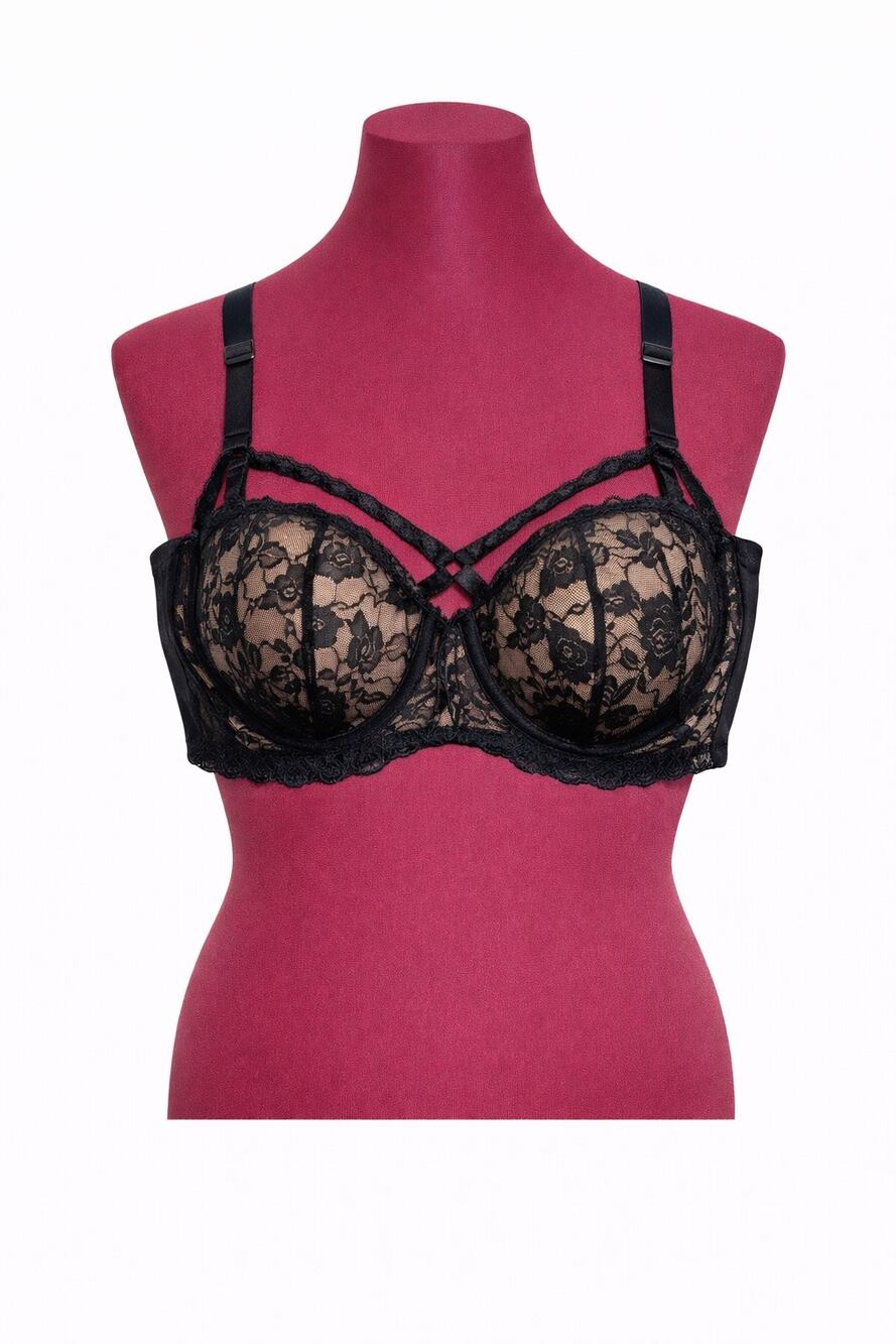 Adore Me Leia Strappy Lace Crisscross Underwire High Lift Bra size 44G Black